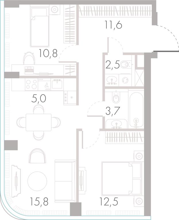 2-BD Apartment Sale, 61.5 sq. m. at River Park Towers, Kutuzovsky Drive, 16с1, Moscow, Russia #1