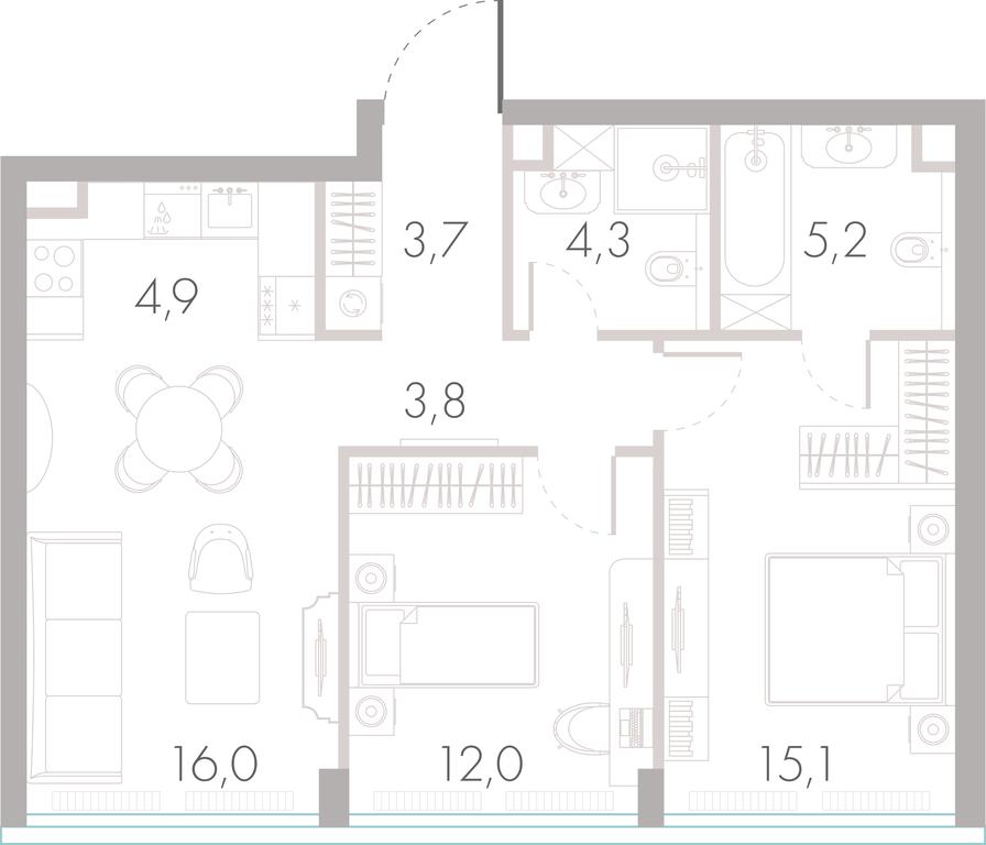 2-BD Apartment Sale, 63.6 sq. m. at River Park Towers, Kutuzovsky Drive, 16с1, Moscow, Russia #1