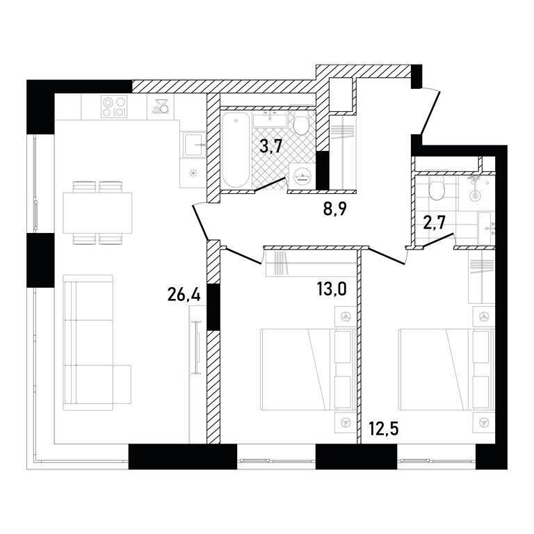 2-BD Apartment Sale, 67.21 sq. m. at Republic, Presnensky Val Street, 27с1, Moscow, Russia #1