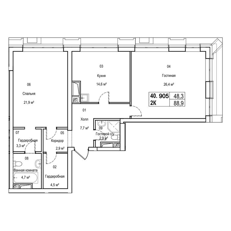 3-BD Apartment Sale, 101.9平方米 at Silver, Serebryakova Drive, 11к1, Moscow, Russia #1
