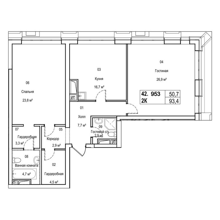 3-BD Apartment Sale, 101.9平方米 at Silver, Serebryakova Drive, 11к1, Moscow, Russia #1