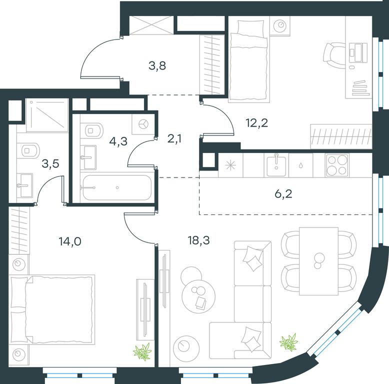 2-BD Apartment Sale, 64.4平方米 at Level Nizhegorodskaja, Perovskoye Highway, 21с1, Moscow, Russia #1 2-BD Apartment Sale, 64.4平方米 at Level Nizhegorodskaja, Perovskoye Highway, 21с1, Moscow, Russia #1
