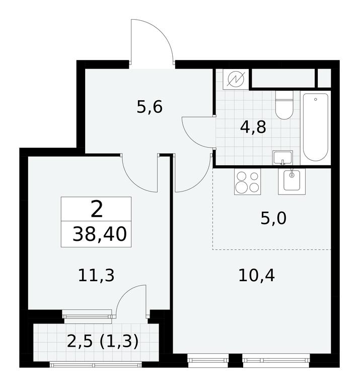 1-BD Apartment Sale, 38.4 sq. m. at Yzhnye Sady, Yuzhnye Sady Residential Complex, Moscow, Russia #1