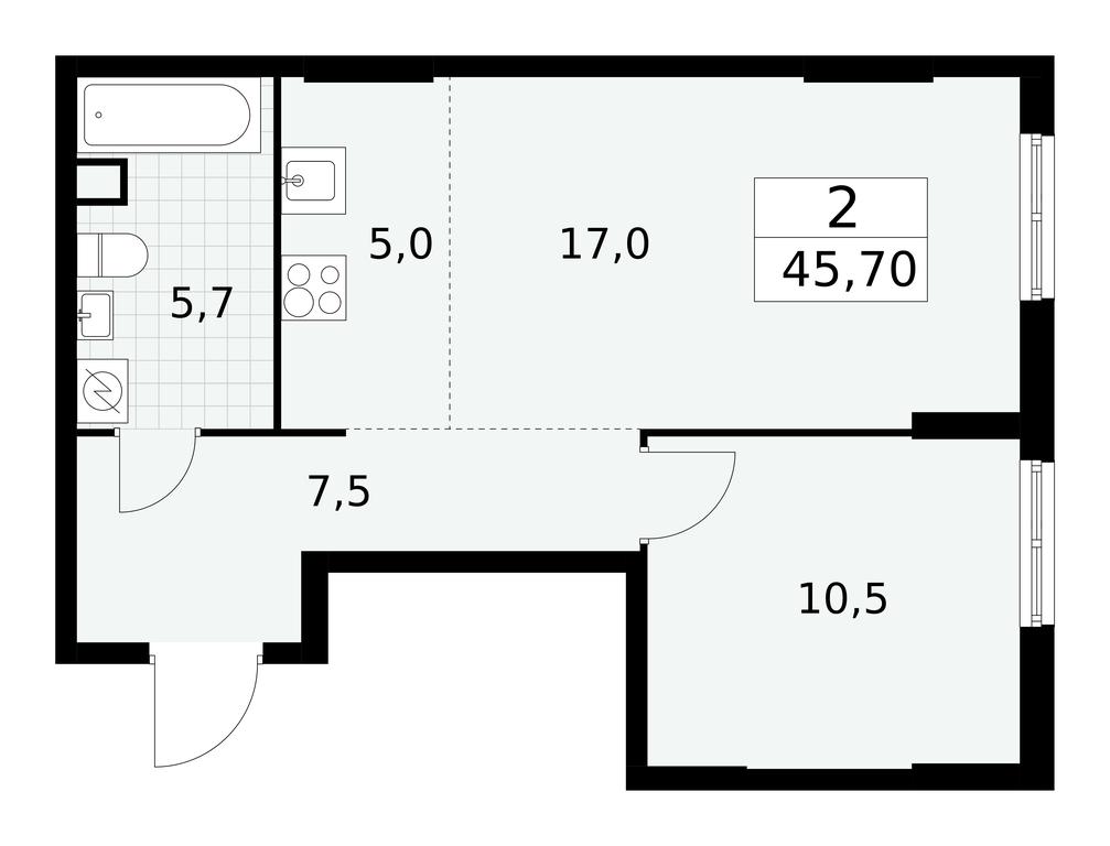 1-BD Apartment Sale, 45.7 sq. m. at Yzhnye Sady, Yuzhnye Sady Residential Complex, Moscow, Russia #1