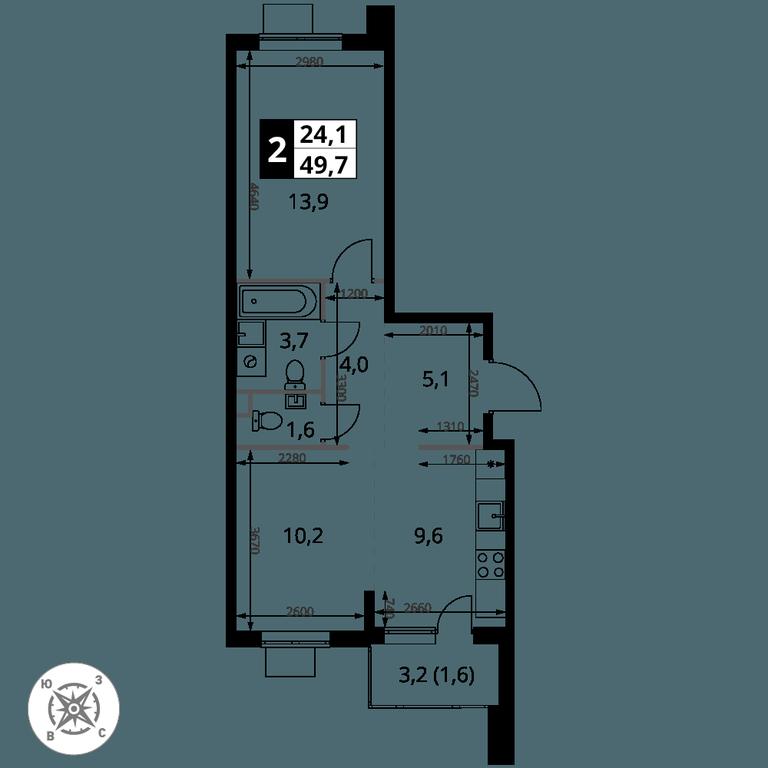 2-BD Apartment Sale, 49.7 sq. m. at Pervy Sheremetevskij, Komsomolskaya Street, 16, Khimki, Moscow Region, Russia #1