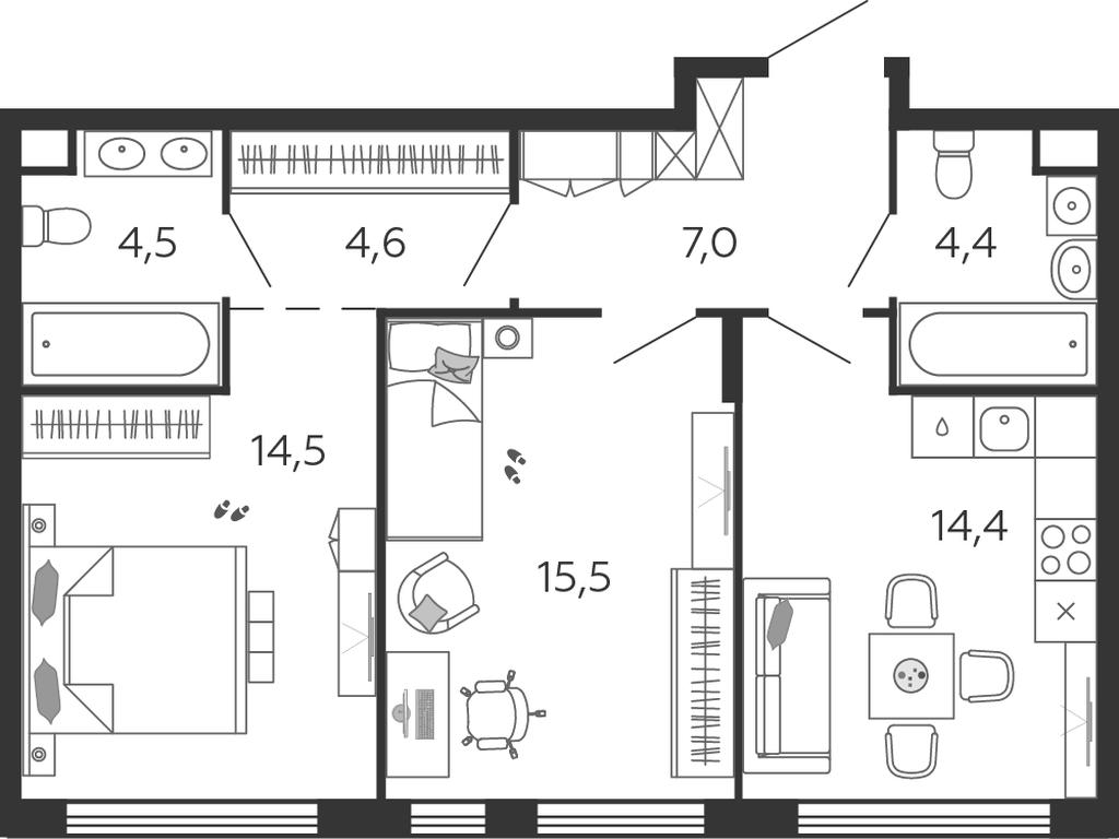 2-BD Apartment Sale, 64.9 sq. m. at Shagal, Автозаводская улица, 23, Москва, Россия #1 2-BD Apartment Sale, 64.9 sq. m. at Shagal, Автозаводская улица, 23, Москва, Россия #1