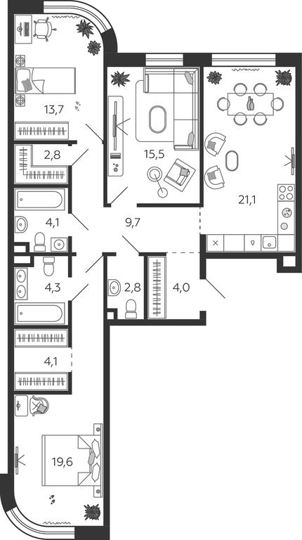 3-BD Apartment Sale, 101.7 sq. m. at Shagal, Автозаводская улица, 23, Москва, Россия #1 3-BD Apartment Sale, 101.7 sq. m. at Shagal, Автозаводская улица, 23, Москва, Россия #1