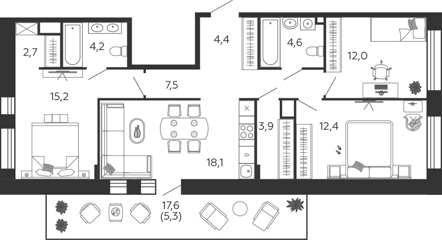 3-BD Apartment Sale, 92.8 sq. m. at Shagal, Автозаводская улица, 23, Москва, Россия #1 3-BD Apartment Sale, 92.8 sq. m. at Shagal, Автозаводская улица, 23, Москва, Россия #1
