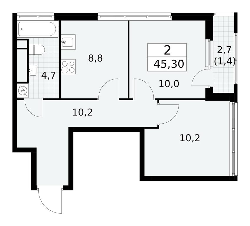 1-BD Apartment Sale, 45.3 sq. m. at Yzhnye Sady, Yuzhnye Sady Residential Complex, Moscow, Russia #1