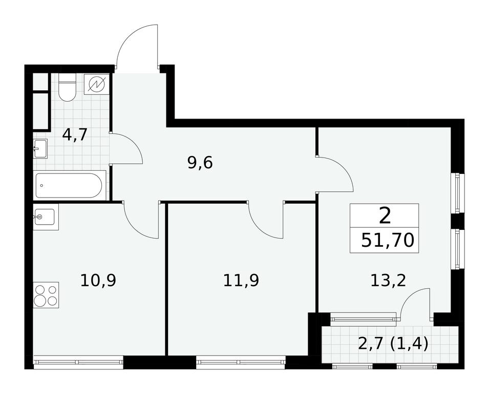 1-BD Apartment Sale, 51.7 sq. m. at Yzhnye Sady, Yuzhnye Sady Residential Complex, Moscow, Russia #1 1-BD Apartment Sale, 51.7 sq. m. at Yzhnye Sady, Yuzhnye Sady Residential Complex, Moscow, Russia #1