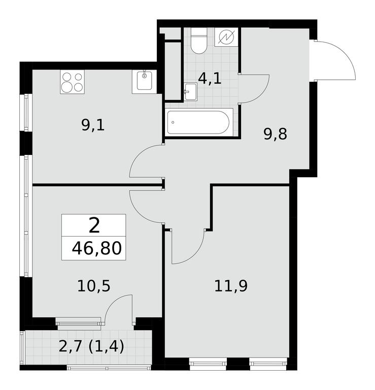 1-BD Apartment Sale, 46.8 sq. m. at Yzhnye Sady, Yuzhnye Sady Residential Complex, Moscow, Russia #1