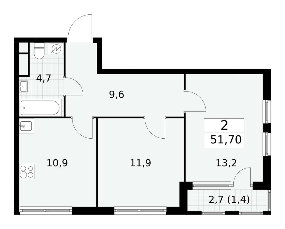 1-BD Apartment Sale, 51.7平方米 at Yzhnye Sady, Yuzhnye Sady Residential Complex, Moscow, Russia #1 1-BD Apartment Sale, 51.7平方米 at Yzhnye Sady, Yuzhnye Sady Residential Complex, Moscow, Russia #1
