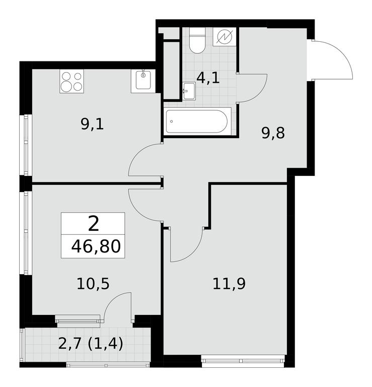 1-BD Apartment Sale, 46.8 sq. m. at Yzhnye Sady, Yuzhnye Sady Residential Complex, Moscow, Russia #2 1-BD Apartment Sale, 46.8 sq. m. at Yzhnye Sady, Yuzhnye Sady Residential Complex, Moscow, Russia #2