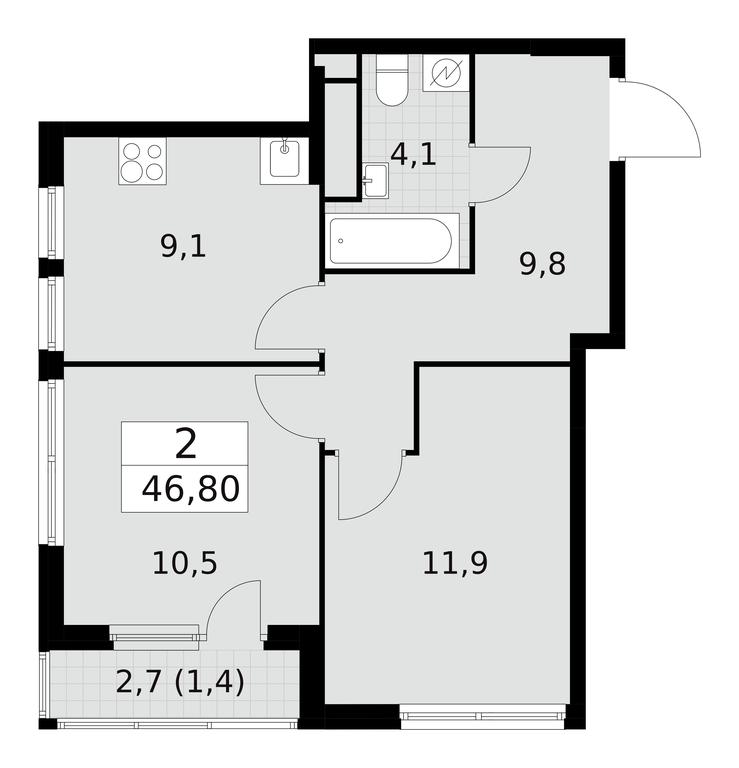 1-BD Apartment Sale, 46.8 sq. m. at Yzhnye Sady, Yuzhnye Sady Residential Complex, Moscow, Russia #1