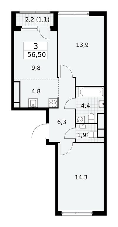 2-BD Apartment Sale, 56.5 sq. m. at Yzhnye Sady, Yuzhnye Sady Residential Complex, Moscow, Russia #1 2-BD Apartment Sale, 56.5 sq. m. at Yzhnye Sady, Yuzhnye Sady Residential Complex, Moscow, Russia #1