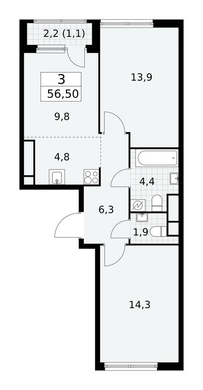2-BD Apartment Sale, 56.5 sq. m. at Yzhnye Sady, Yuzhnye Sady Residential Complex, Moscow, Russia #2 2-BD Apartment Sale, 56.5 sq. m. at Yzhnye Sady, Yuzhnye Sady Residential Complex, Moscow, Russia #2