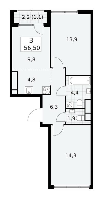 2-BD Apartment Sale, 56.5平方米 at Yzhnye Sady, Yuzhnye Sady Residential Complex, Moscow, Russia #1 2-BD Apartment Sale, 56.5平方米 at Yzhnye Sady, Yuzhnye Sady Residential Complex, Moscow, Russia #1