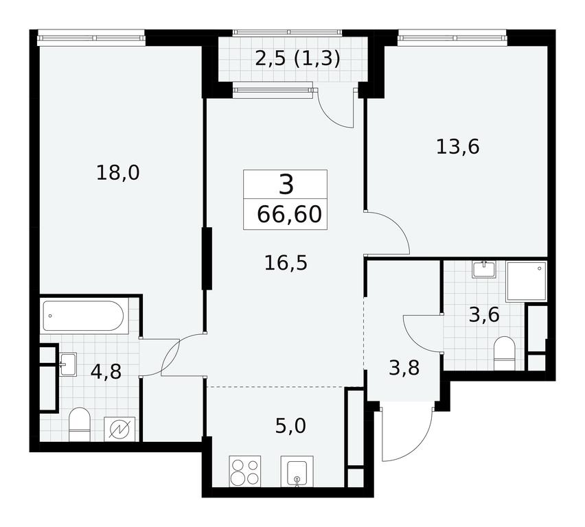 2-BD Apartment Sale, 66.6平方米 at Yzhnye Sady, Yuzhnye Sady Residential Complex, Moscow, Russia #2 2-BD Apartment Sale, 66.6平方米 at Yzhnye Sady, Yuzhnye Sady Residential Complex, Moscow, Russia #2