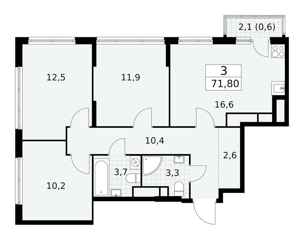 2-BD Apartment Sale, 71.8平方米 at Yzhnye Sady, Yuzhnye Sady Residential Complex, Moscow, Russia #2 2-BD Apartment Sale, 71.8平方米 at Yzhnye Sady, Yuzhnye Sady Residential Complex, Moscow, Russia #2