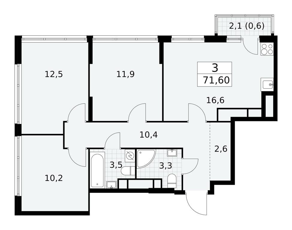 2-BD Apartment Sale, 71.6平方米 at Yzhnye Sady, Yuzhnye Sady Residential Complex, Moscow, Russia #1 2-BD Apartment Sale, 71.6平方米 at Yzhnye Sady, Yuzhnye Sady Residential Complex, Moscow, Russia #1