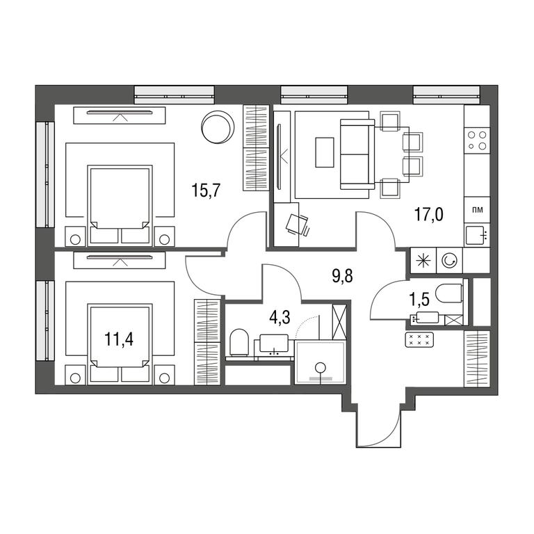 3-BD Apartment Sale, 59.8平方米 at Sirenevyi Park, Otkrytoye Highway, 20с1, Moscow, Russia #1 3-BD Apartment Sale, 59.8平方米 at Sirenevyi Park, Otkrytoye Highway, 20с1, Moscow, Russia #1