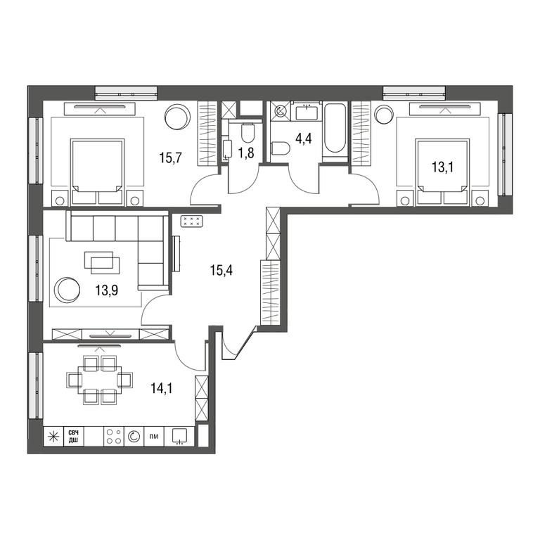 3-BD Apartment Sale, 77.8 sq. m. at Sirenevyi Park, Otkrytoye Highway, 20с1, Moscow, Russia #1 3-BD Apartment Sale, 77.8 sq. m. at Sirenevyi Park, Otkrytoye Highway, 20с1, Moscow, Russia #1