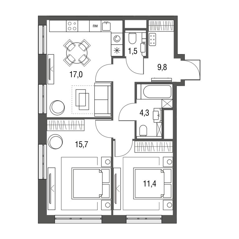 3-BD Apartment Sale, 59.9 sq. m. at Sirenevyi Park, Otkrytoye Highway, 20с1, Moscow, Russia #1 3-BD Apartment Sale, 59.9 sq. m. at Sirenevyi Park, Otkrytoye Highway, 20с1, Moscow, Russia #1