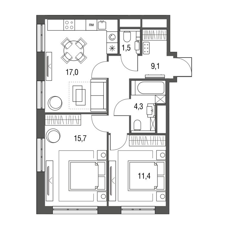 3-BD Apartment Sale, 58.9 sq. m. at Sirenevyi Park, Otkrytoye Highway, 20с1, Moscow, Russia #1 3-BD Apartment Sale, 58.9 sq. m. at Sirenevyi Park, Otkrytoye Highway, 20с1, Moscow, Russia #1