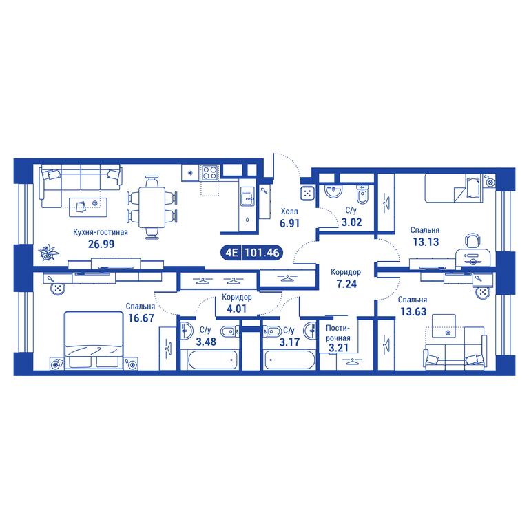 3-BD Apartment Sale, 103.1 sq. m. at iLove, улица Бочкова, 11А, Москва, Россия #1