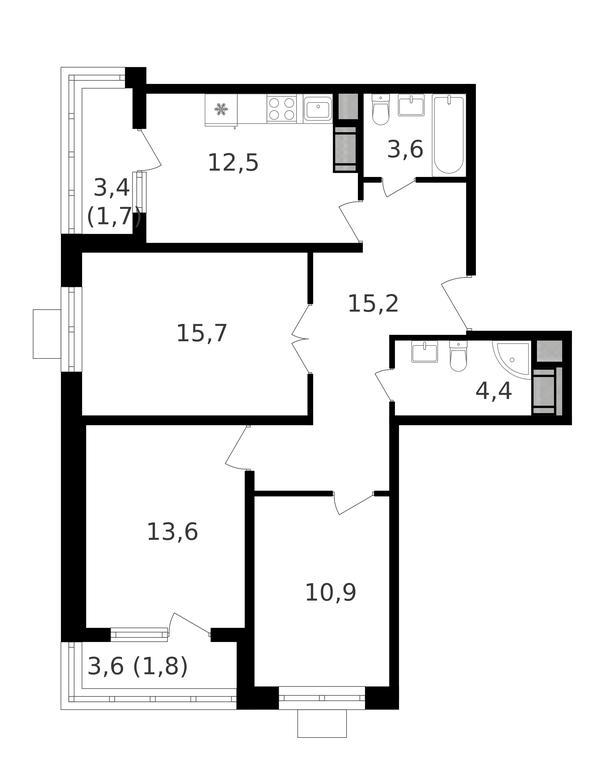 3-BD Apartment Sale, 80.9 sq. m. at Oktiabrskoe Pole, Berzarina Street, 32к1, Moscow, Russia #1