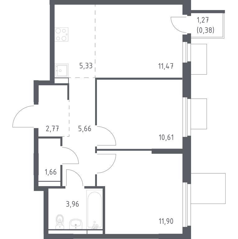 1-BD Apartment Sale, 53.74平方米 at Mytishchi Park, Silikatnaya ulitsa, 41к3, Mytischi, Moscow Region, Russia #1