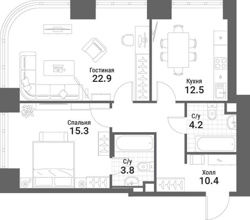 2-BD Apartment Sale, 69.1 sq. m. at Nagatino i-Land, Andropova Avenue, 18с4, Moscow, Russia #1 2-BD Apartment Sale, 69.1 sq. m. at Nagatino i-Land, Andropova Avenue, 18с4, Moscow, Russia #1