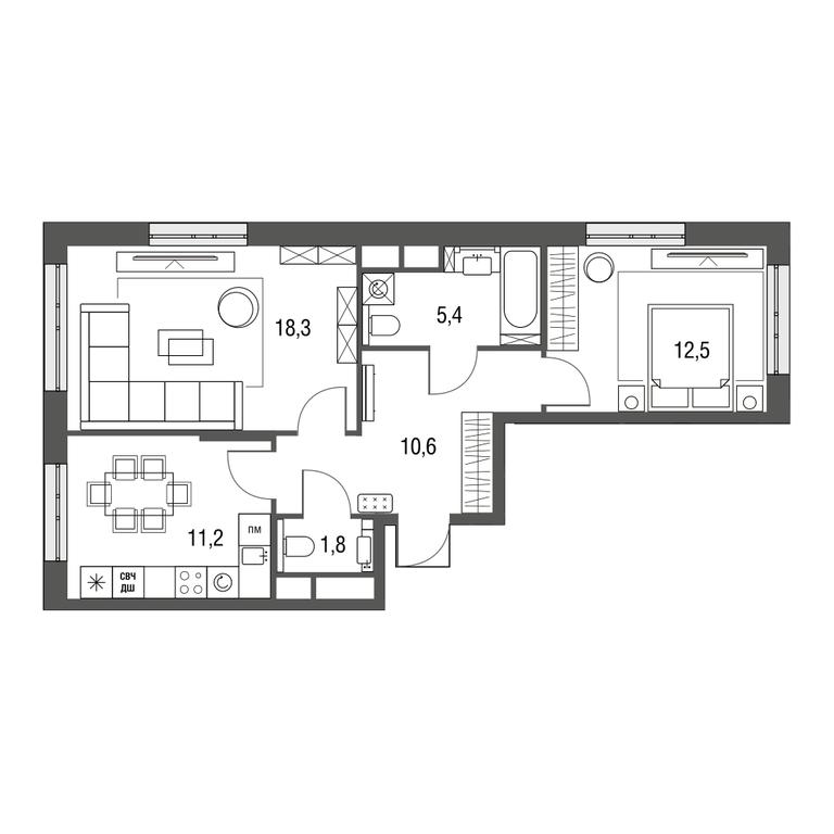 2-BD Apartment Sale, 60 sq. m. at Sirenevyi Park, Otkrytoye Highway, 20с1, Moscow, Russia #1