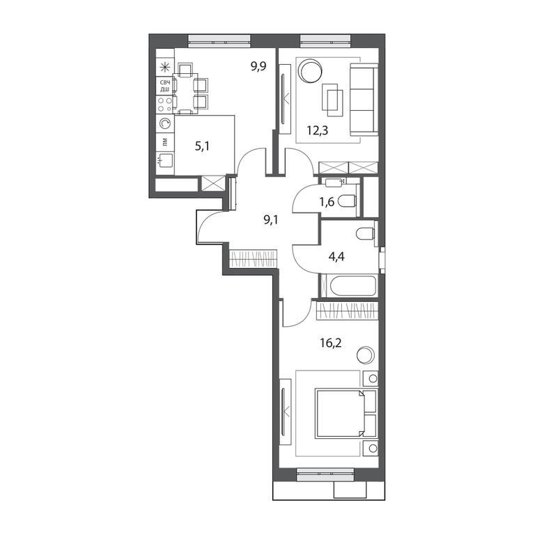 3-BD Apartment Sale, 58.7 sq. m. at Sirenevyi Park, Otkrytoye Highway, 20с1, Moscow, Russia #1