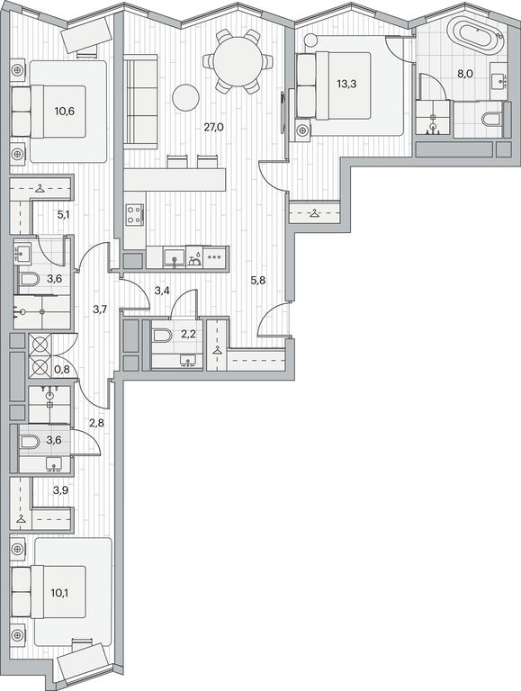 3-BD Apartment Sale, 103.9平方米 at Beregovoy, Beregovoy Drive, 2, Moscow, Russia #1