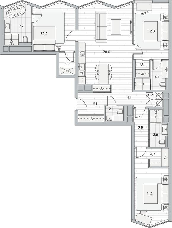 3-BD Apartment Sale, 103.2 sq. m. at Beregovoy, Beregovoy Drive, 2, Moscow, Russia #1