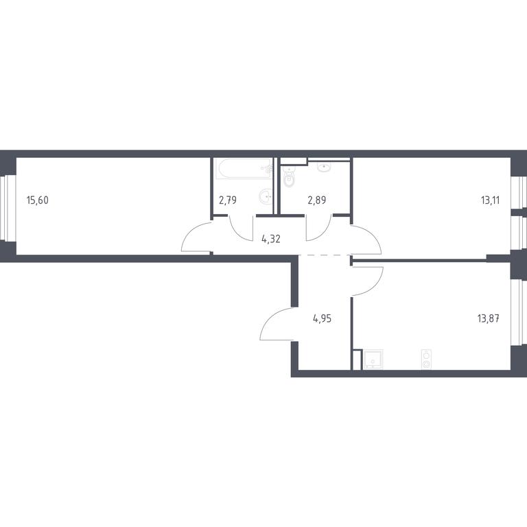 1-BD Apartment Sale, 57.53平方米 at Egorovo Park, 1-y kvartal, posyolok Zhilino-1, Lubertsy City District, Moscow Region, Russia #1