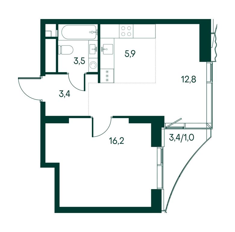 1-BD Apartment Sale, 42.8平方米 at Primavera, Volokolamskoye Highway, вл67, Moscow, Russia #2