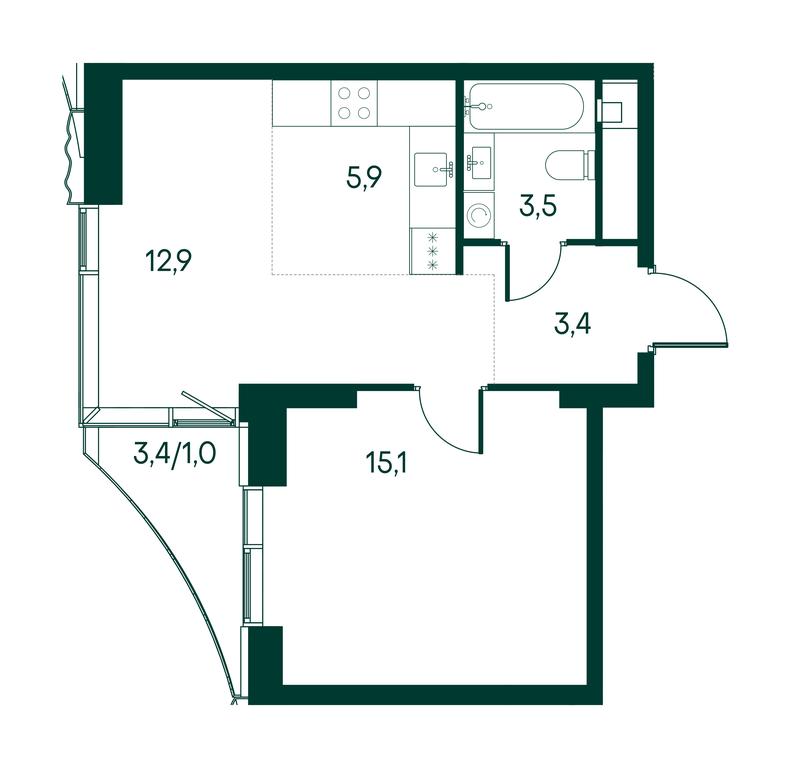 1-BD Apartment Sale, 41.8平方米 at Primavera, Volokolamskoye Highway, вл67, Moscow, Russia #2