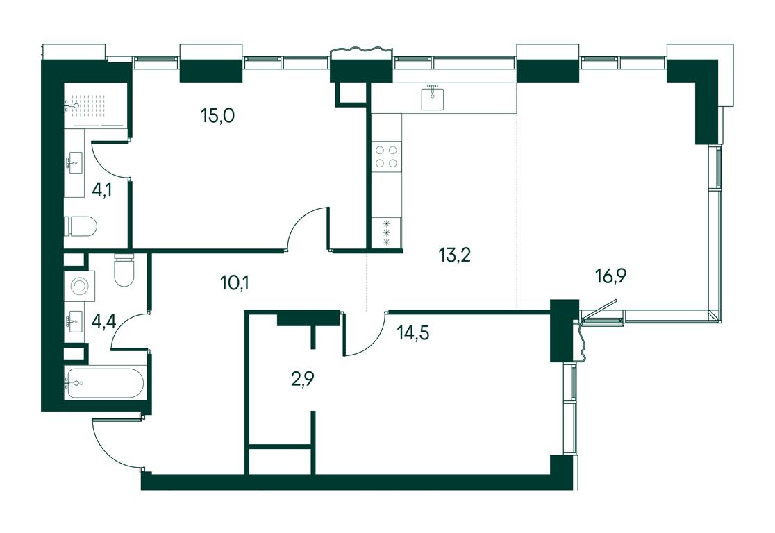 2-BD Apartment Sale, 81.1平方米 at Primavera, Volokolamskoye Highway, вл67, Moscow, Russia #2