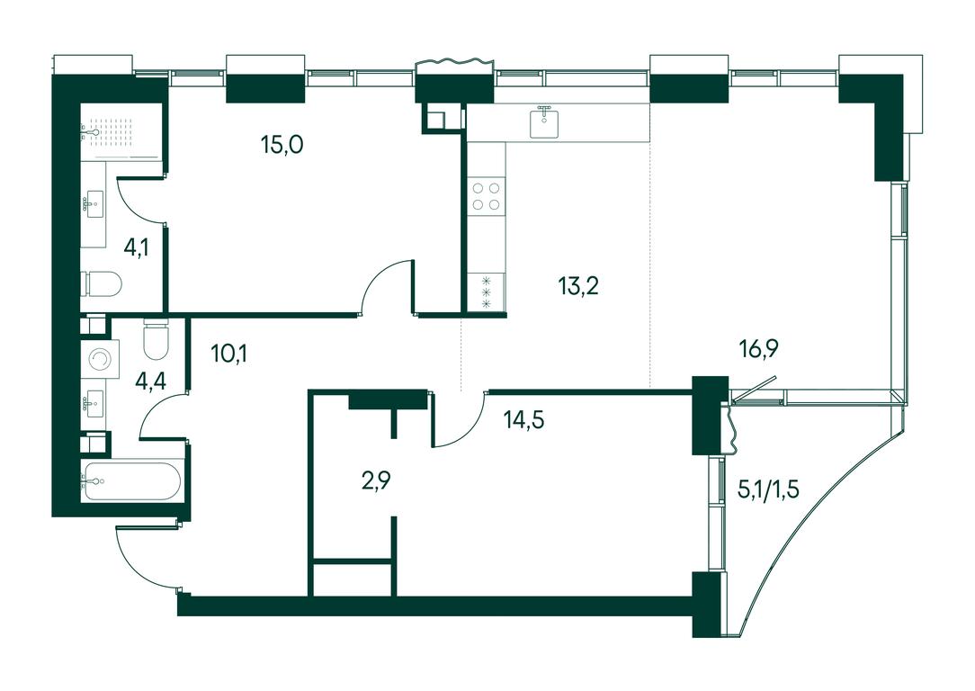 2-BD Apartment Sale, 82.6 sq. m. at Primavera, Volokolamskoye Highway, вл67, Moscow, Russia #2