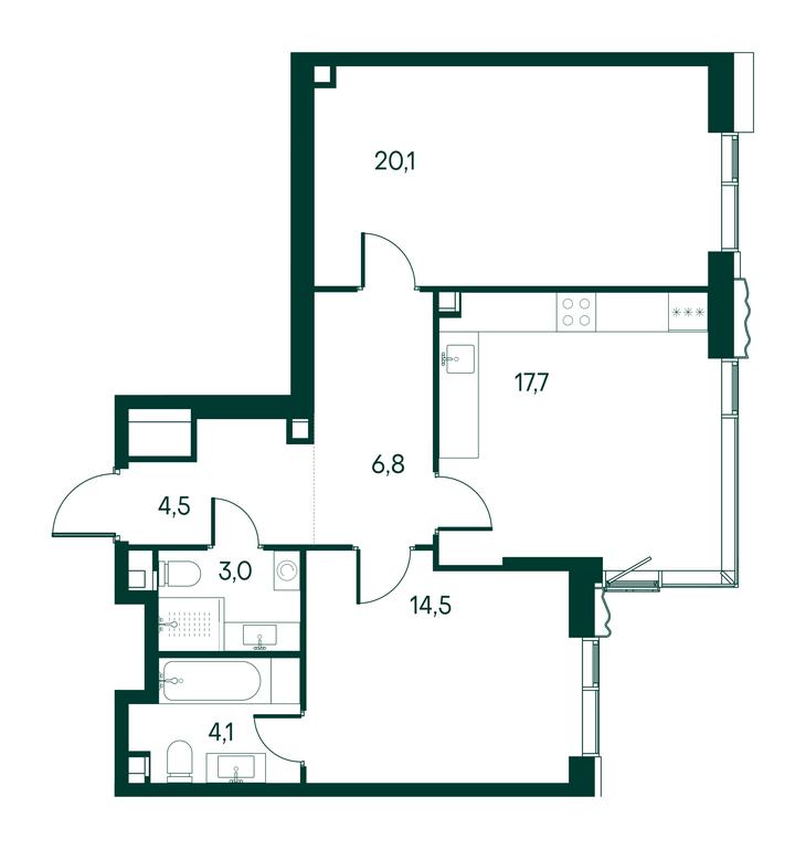 2-BD Apartment Sale, 70.7平方米 at Primavera, Volokolamskoye Highway, вл67, Moscow, Russia #2