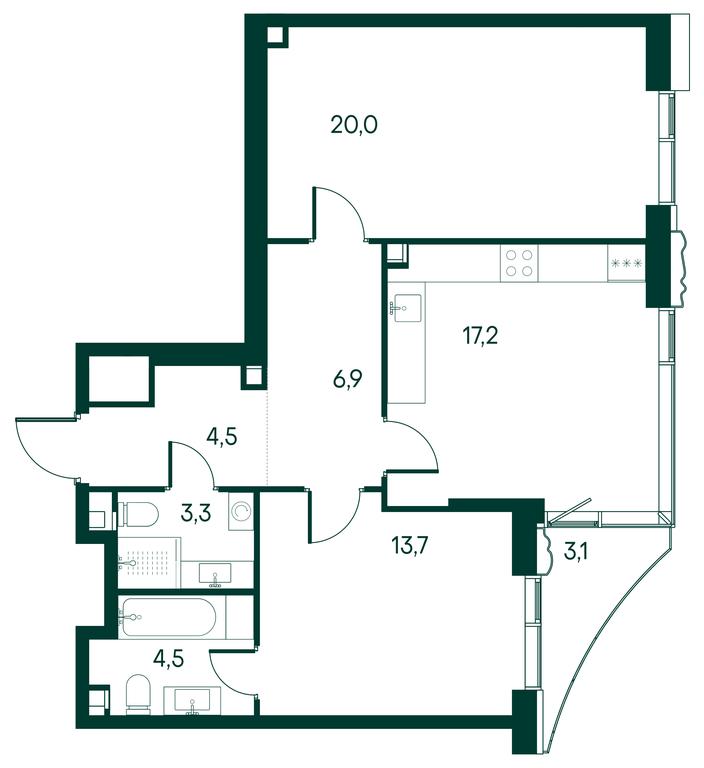 2-BD Apartment Sale, 71.8 sq. m. at Primavera, Volokolamskoye Highway, вл67, Moscow, Russia #1