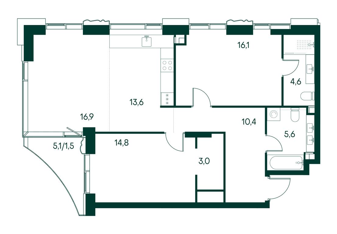 2-BD Apartment Sale, 86.5 sq. m. at Primavera, Volokolamskoye Highway, вл67, Moscow, Russia #2