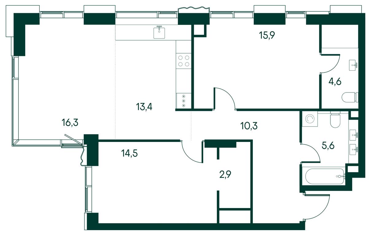 2-BD Apartment Sale, 85.1 sq. m. at Primavera, Volokolamskoye Highway, вл67, Moscow, Russia #1