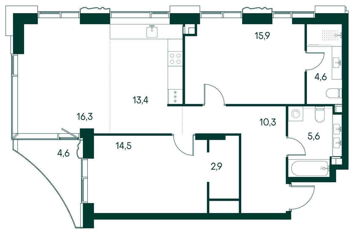 2-BD Apartment Sale, 86.9 sq. m. at Primavera, Volokolamskoye Highway, вл67, Moscow, Russia #1