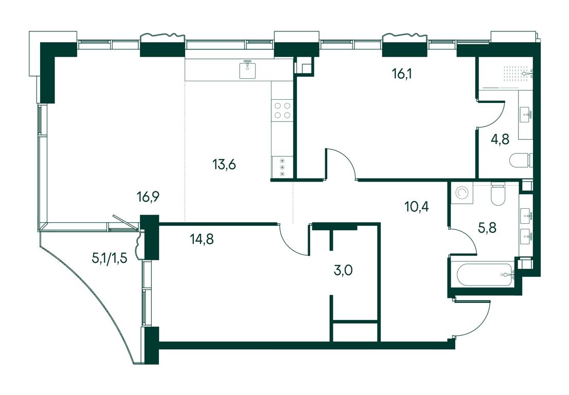 2-BD Apartment Sale, 86.9 sq. m. at Primavera, Volokolamskoye Highway, вл67, Moscow, Russia #2