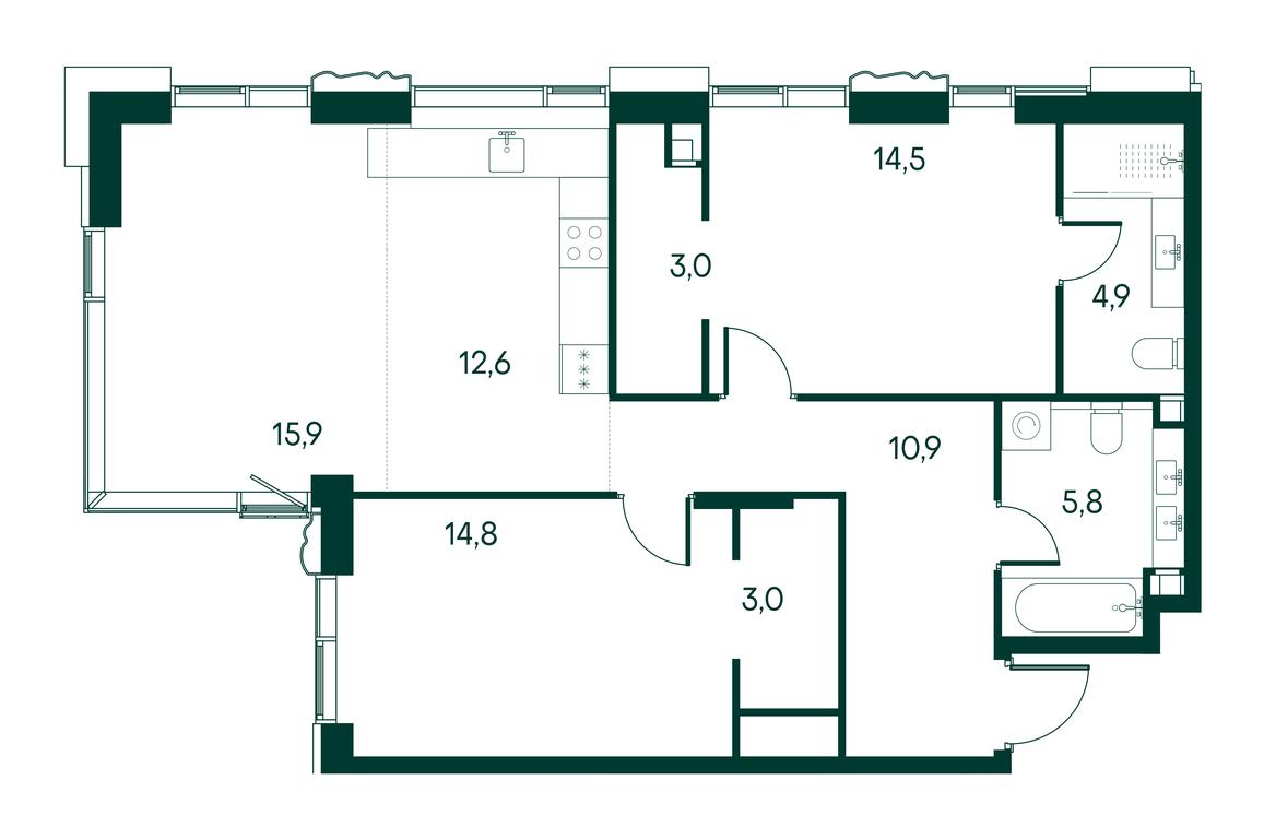 2-BD Apartment Sale, 85.4平方米 at Primavera, Volokolamskoye Highway, вл67, Moscow, Russia #2 2-BD Apartment Sale, 85.4平方米 at Primavera, Volokolamskoye Highway, вл67, Moscow, Russia #2
