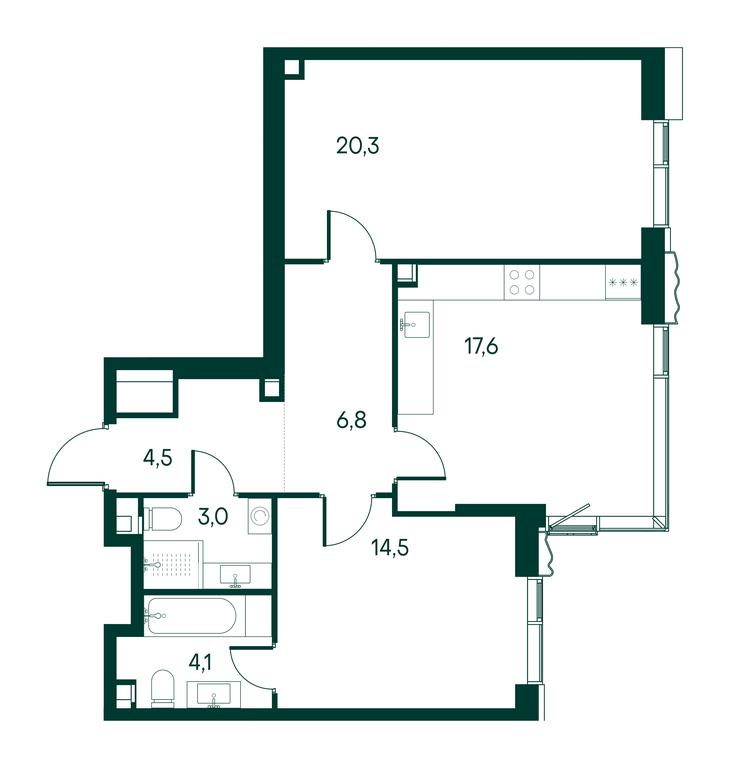 2-BD Apartment Sale, 70.8平方米 at Primavera, Volokolamskoye Highway, вл67, Moscow, Russia #2