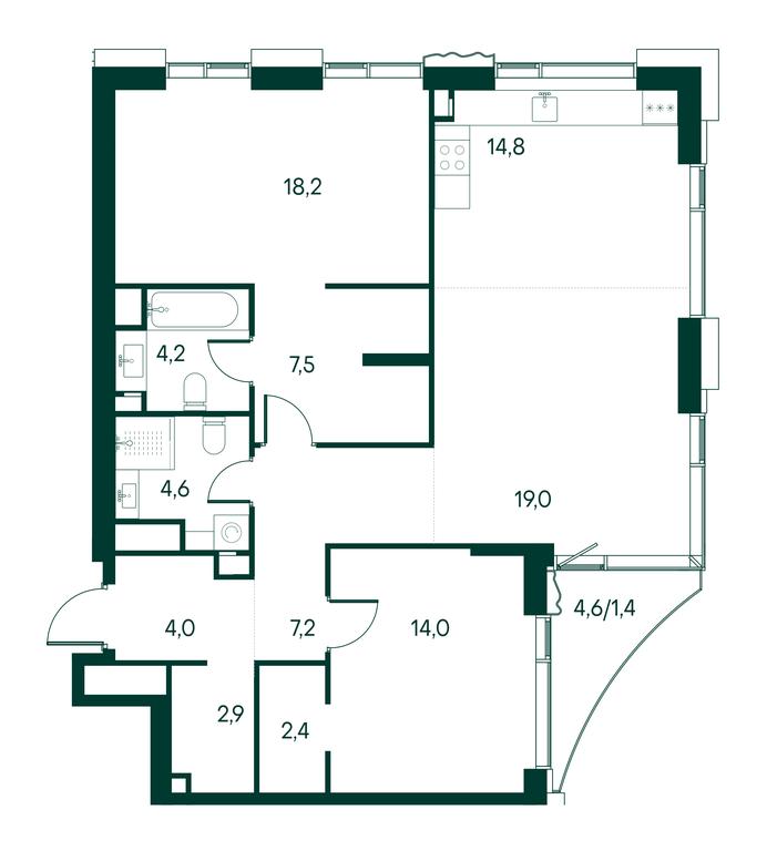 2-BD Apartment Sale, 100.2平方米 at Primavera, Volokolamskoye Highway, вл67, Moscow, Russia #2